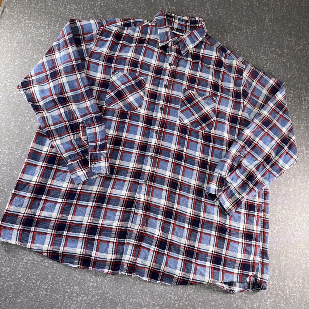 American Edition Shirt Mens 2XLT Blue Red Plaid Flannel Button Up Pockets Casual